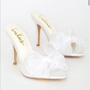 Rosia White Satin Bow High Heel Sandals